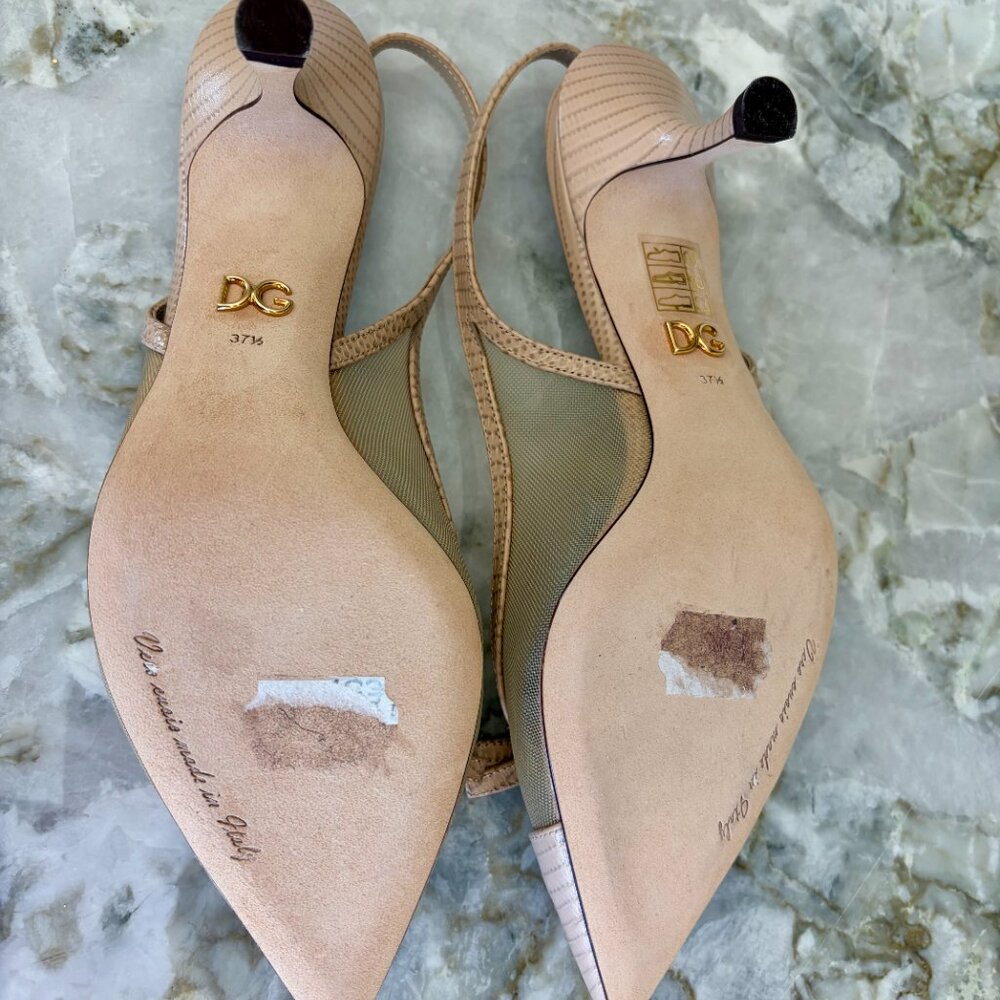 Dolce & Gabbana Nude Animal Print Leather Mesh Slingback Pump 37 1/2 7 1/2 NWOT - Picture 5 of 7